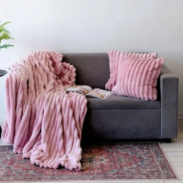 Наволочка декоративная 45*45cм велсофт 300GSM полоска 2,5мм розовая пудра JC-17904 (50