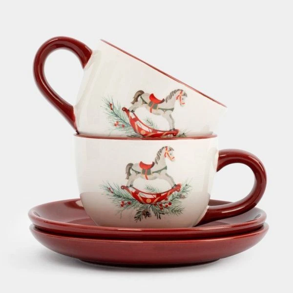 Чайный набор 4пр керамика Лошадка Festival на 2 персоны 220мл красный ANLAF-FDH-0303-10