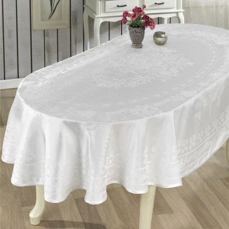 Скатерть 160*220см жаккард овальная Karna ZUMRUT (Белый)