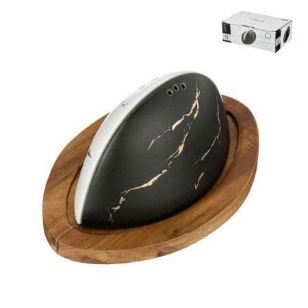 Набор для специй 2пр фарфор 16,6см ЗОЛОТОЙ МРАМОР черный & белыйна дер.подставке  (24)