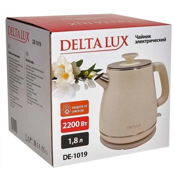 Чайник электрический 1,8л нерж.сталь 2200Вт DELTA LUX DE-1019 двойной корпус, белый (12)