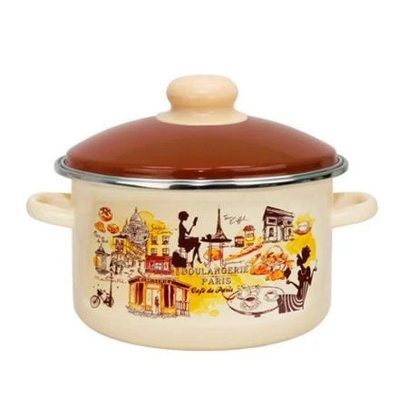 Кастрюля 3л эмаль ПАРИЖСКОЕ КАФЕ кремовая с рис. 21-Б1612/6 (4)