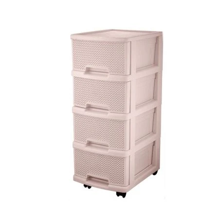 Комод 4-х секционный 37*30*73см пластик Ajur бежевый топаз с ящиками на колесиках (1)