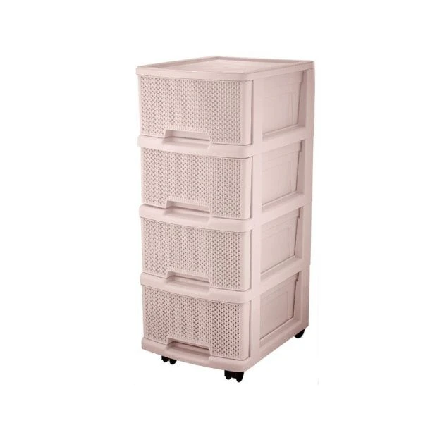 Комод 4-х секционный 37*30*73см пластик Ajur бежевый топаз с ящиками на колесиках (1)
