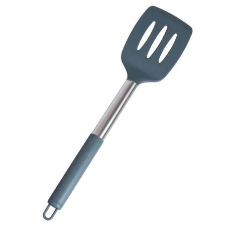 Лопатка с прорезями 35см силикон ГРЕЙ ручка металл WRF-101 (400)