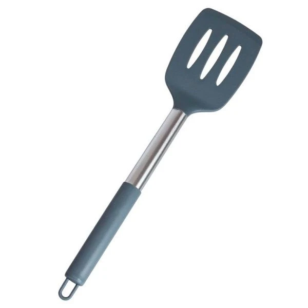 Лопатка с прорезями 35см силикон ГРЕЙ ручка металл WRF-101 (400)