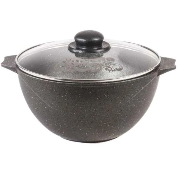 Казан для плова 6л алюминий АП ГРАНИТ стекл.крышка (3)