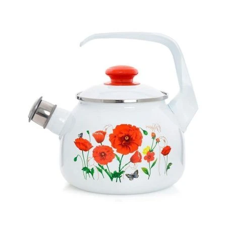 Чайник со свистком 2,5л эмаль КРАСНЫЕ МАКИ (4)