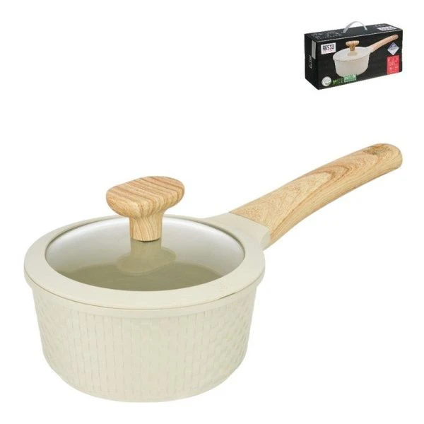 Ковш 1,3л h7,9см алюминий АП RAN со стекл.крышкой и силик.ободком 16см индукция бежевый (6)