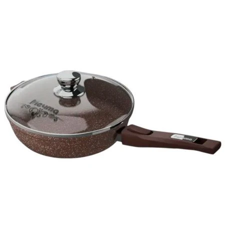 Сковорода 26см алюминий АП ГРАНИТ BROWN съемная ручка стекл.крышка (4)