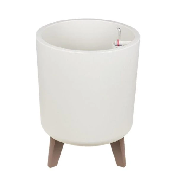 Кашпо 19л d300мм пластик ФЛОРИАН высокое с автополивом 300*300*303мм белый ротанг (1)