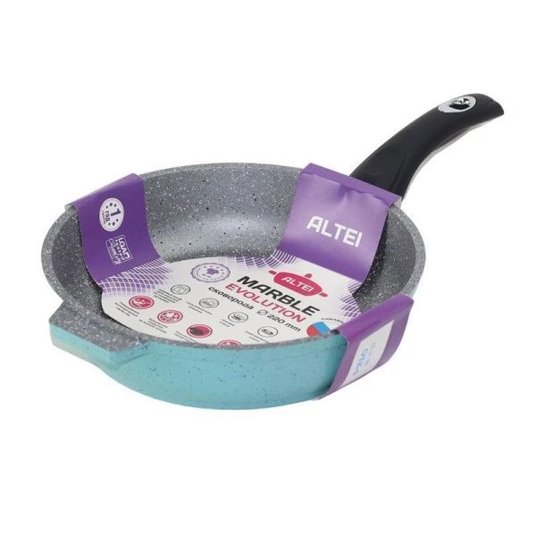 Сковорода 22см алюминий  АП Marble evolution silver с несъемной ручкой (10/8)