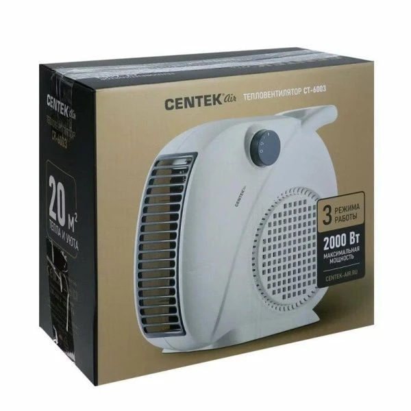 Тепловентилятор пластик Centek CT-6003 мет.решетка 1000/2000Вт, обогрев/вентиляция, 2 положения
