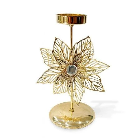 Подсвечник новогодний ПУАНСЕТТИЯ 17*11*8см металл лимонное золото LF-3040G2DT3/JC-16330 (144)