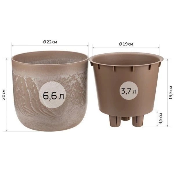 Кашпо 3,7л d220мм пластик МИКРИТ со вставкой серый слайн (8)