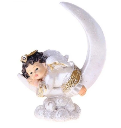 яяяФигурка Ангелочек в платье с золотым узором на луне 8,5*6,5*3см 764124
