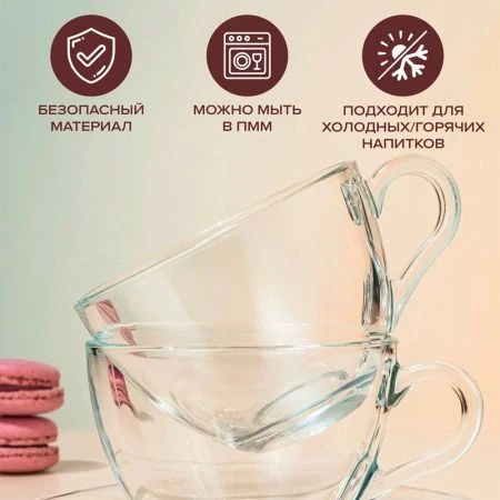 Чайный набор 4пр стекло БЕЙСИК на 2 персоны 215мл (12)