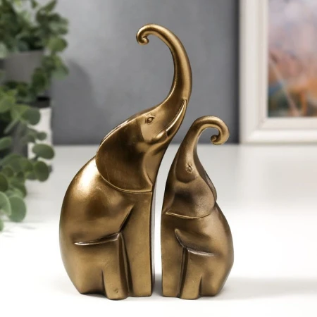 яяяФигурка Два африканских слона полистоун 15,5*10*5см бронза (2/48)