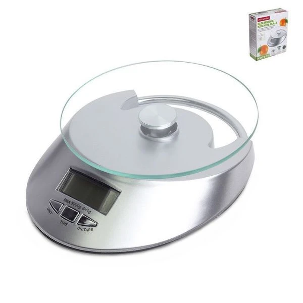 Весы кухонные электронные 19,5*22,7*7см пластик/стекло 5кг LCD-дисплей, дискр.1гр (24)