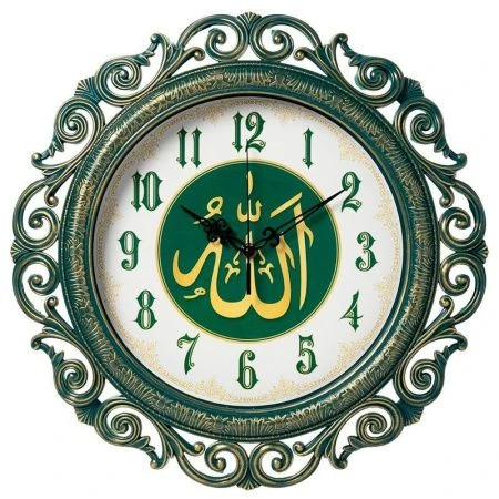 Часы настенные 40,5см пластик Мусульманские ажурные зеленый с золотом (5)