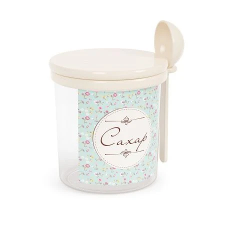 Емкость для сыпучих продуктов 700мл пластик Ассорти САХАР с ложкой (12)