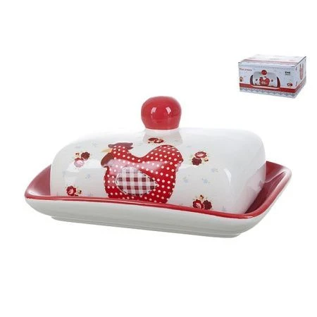 Масленка керамика КРАСНЫЙ ПЕТУШОК 17,5*13*8см подар.уп.