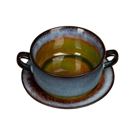 Бульонница с блюдцем 400мл фарфор VERDE сине-зеленый [HL935880+HL935890] (6)