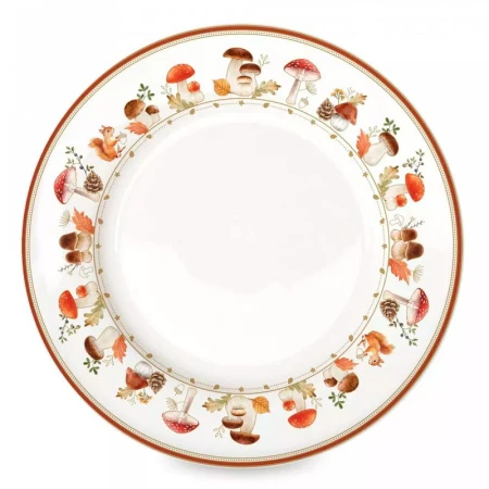 Тарелка мелкая 26,5см фарфор Autumn Breeze Грибы и листья белая обеденная EL-R0942/AUBR (24)