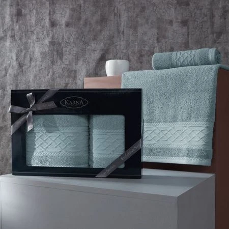 яяяНабор полотенец махровые 2пр 50*90/70*140см Karna GRAVIT (Синий Небо)