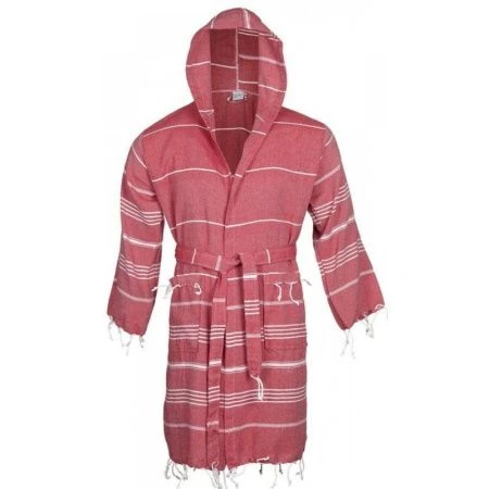 Халат пештемаль 100% хлопок с капюшоном SULTAN S красный