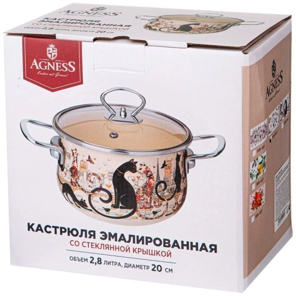 Кастрюля 2,8л эмаль ПАРИЖСКИЕ КОТЫ со стекл.крышкой 20см (6)
