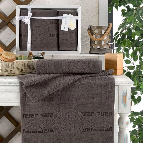 Набор полотенец махровые 2пр 50*90/70*140см жаккард PHILIPPUS PILIUMUNUS коричневый подар.уп. E818
