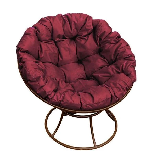 Кресло ПАПАСАН без ротанга 107*107*75см коричневое бордовая подушка (max нагр. 150кг)