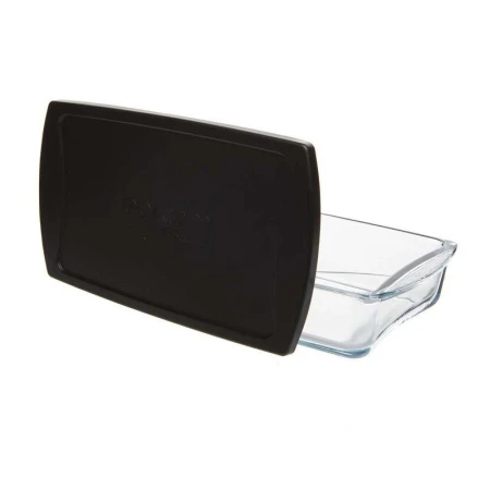 Форма для запекания 2л 22*25,6см стекло БОРКАМ квадратная с черной пласт.крышкой 59034PLS (6)