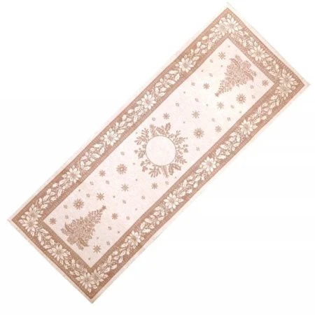Салфетка новогодняя 40*100см гобелен НИДЕРЛАНДЫ бежевый орнамент серебряный люрекс