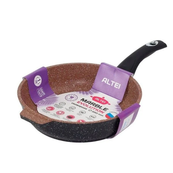 Сковорода 22см алюминий АП Marble evolution brown с несъемной ручкой