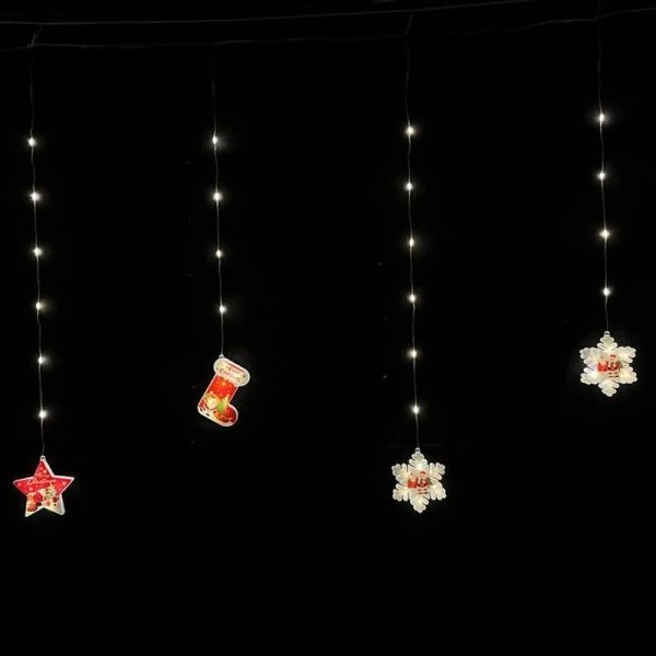 Гирлянда эл. Бахрома Снеговики и снежинки 3*0,85м 110LED холодный белый 8 реж шнур 1м UV4 цв.уп (50