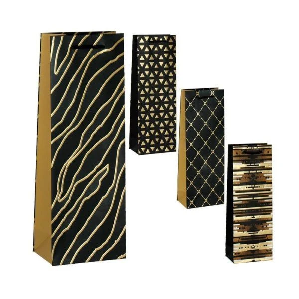 Пакет бумажный под бутылку 36*12,8*8,4см микс (12/720)