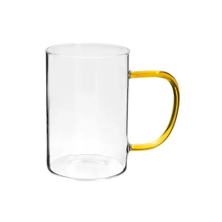 Кружка 440мл 80*100мм стекло с желтой ручкой  JC-15602 (100)