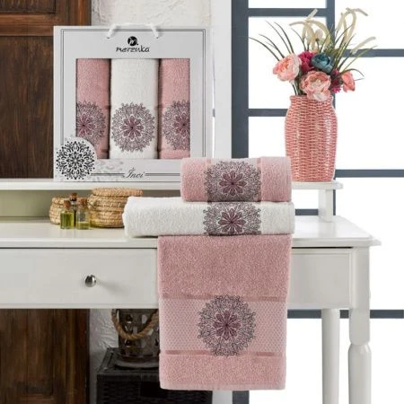 Набор полотенец махровых 3пр 50*90*2/70*140см MERZUKA INCI светло-розовый 380гр