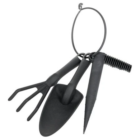 Набор садовых инструментов (совок для пересадки, грабельки, лункообразователь) пластик Черный (12)