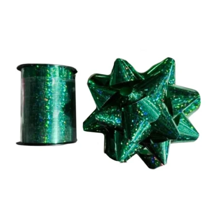 Набор для упаковки подарков (лента упаковочная 10мм*10м и бант) изумрудная (360) JC--17115