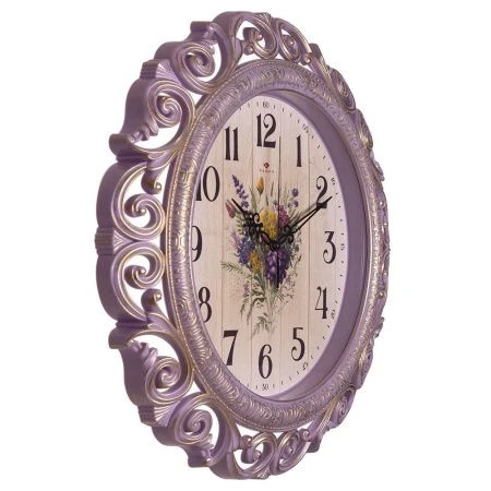 Часы настенные 40,5см пластик РУБИН Классика ажурные сиреневый с золотом (5)