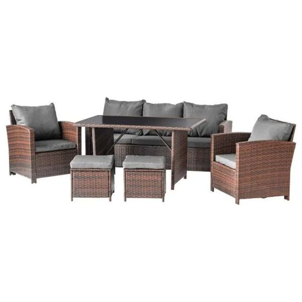 Набор мебели иск.ротанг Морис (диван 3х местный, 2 пуфа, 2 кресла, стол) темно-серый, арт.SFS020 (1)