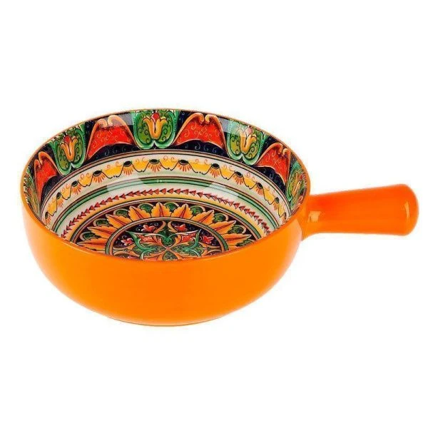 Кокотница с ручкой 22*16см фарфор ARABESQUE оранжевый подар.уп. (36)
