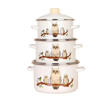 Набор кастрюль 3пр 2/3/4л эмаль СОВЫ цилиндрический (1)