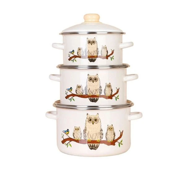 Набор кастрюль 3пр 2/3/4л эмаль СОВЫ цилиндрический (1)