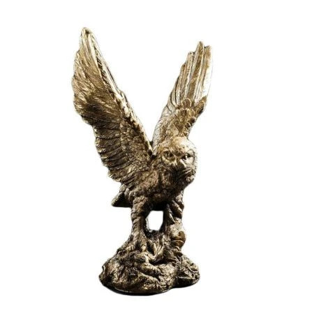 Фигурка Сова на пне взлетает 32*22*13см полистоун бронза с позолотой (1)
