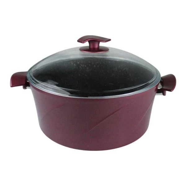 Кастрюля 32см алюминий АП МАРИЯ со стекл.крышкой красный кроме индукции