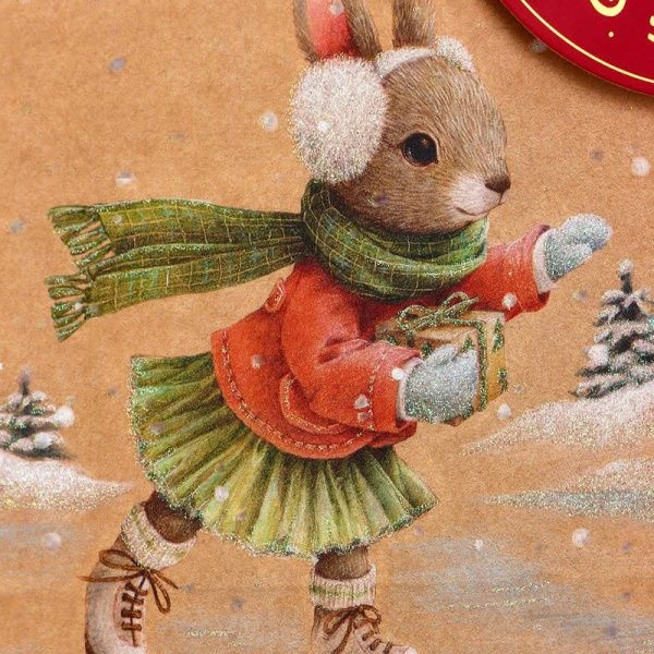 Пакет новогодний крафт 22*18*10см вертикальный Зайка на льду